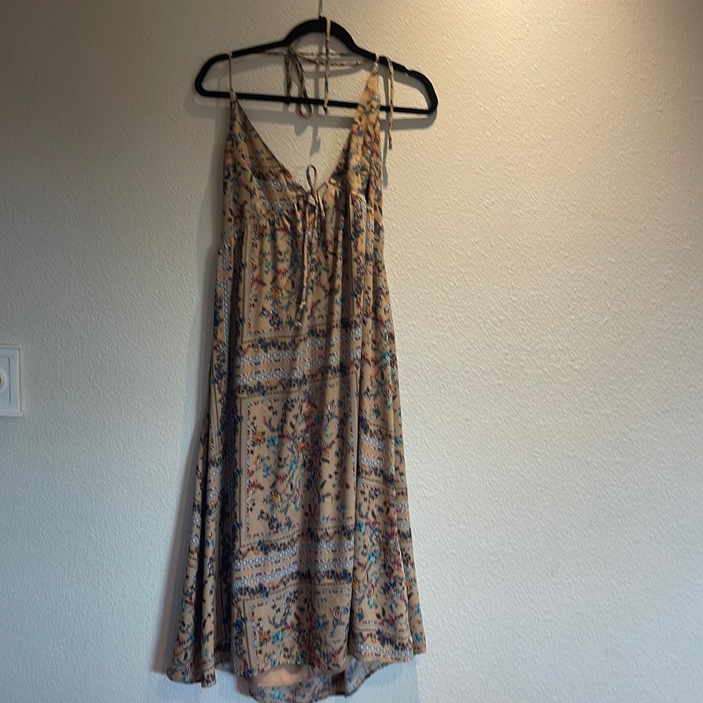 Tan Floral Halter Dress